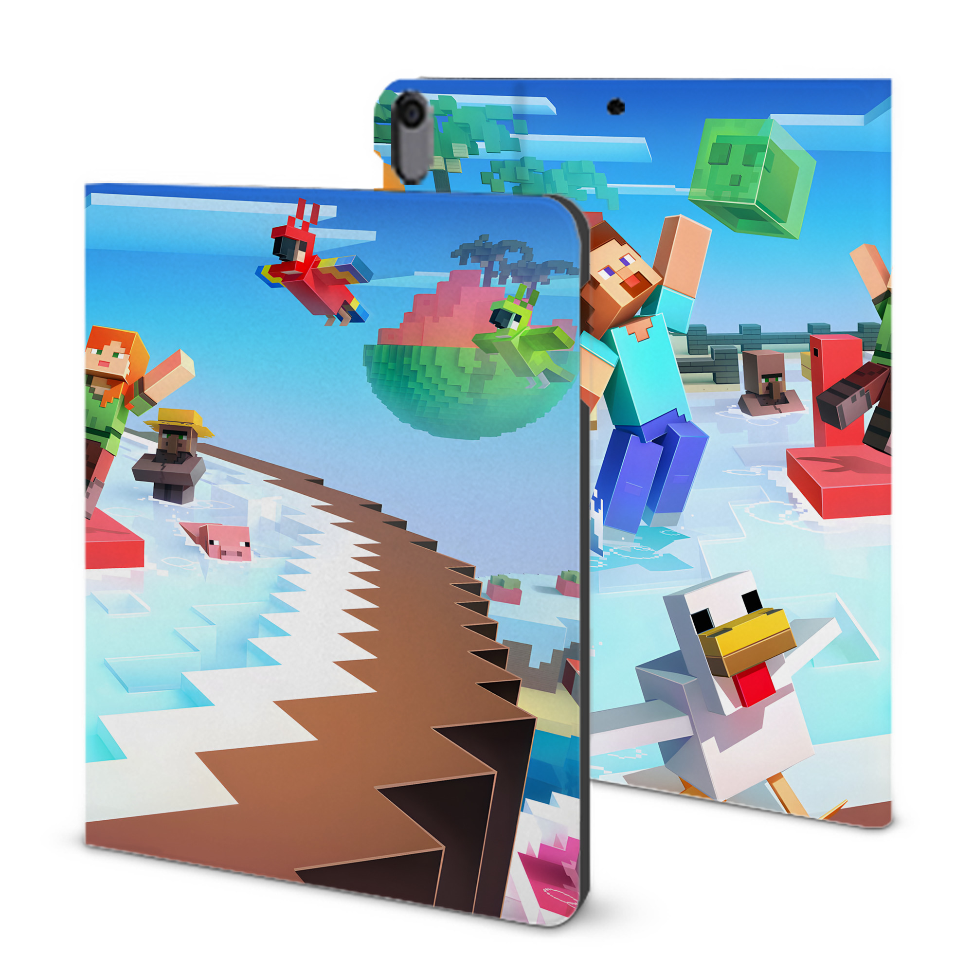 （画像用） マインクラフト ブロックの世界 Minecraft MC Block world IPad ケース ブック型 PUレザー TPU 耐衝撃 軽量 薄型 ペン収納なし 全面保護 IPad 各モデル対応